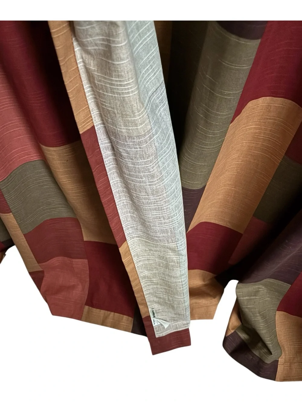 Vintage 2 Pier 1 Color Block Patchwork Curtain Panels Tab Top Burgundy Green